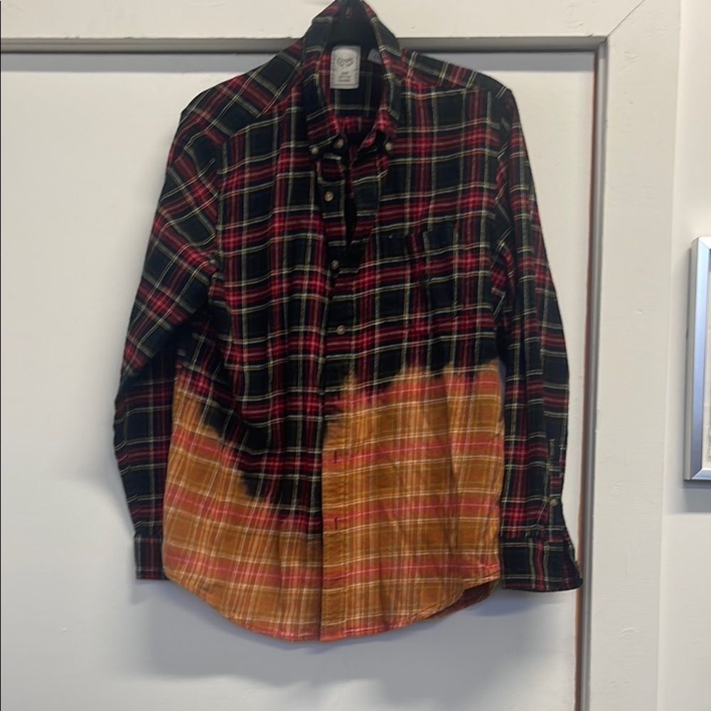 Plaid Button-Up Shirt - Red and Yellow